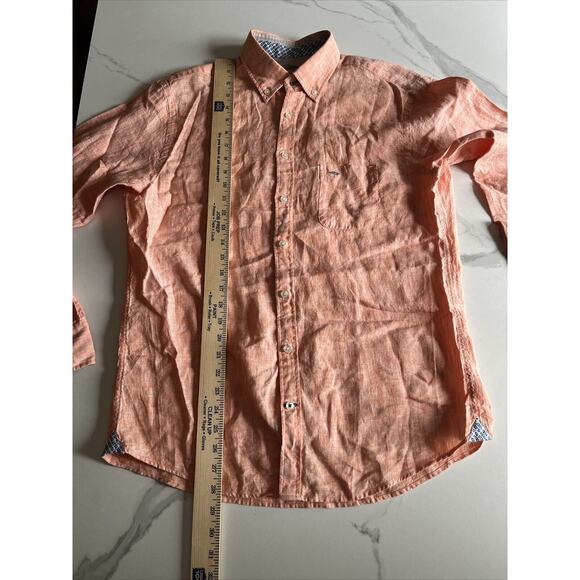 Fynch Hatton Shirt Mens Size Medium 100% Premium Linen Orange Woven Long Sleeve - Picture 10 of 16